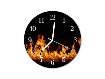 Nástěnné hodiny obrazové na skle - Oheň