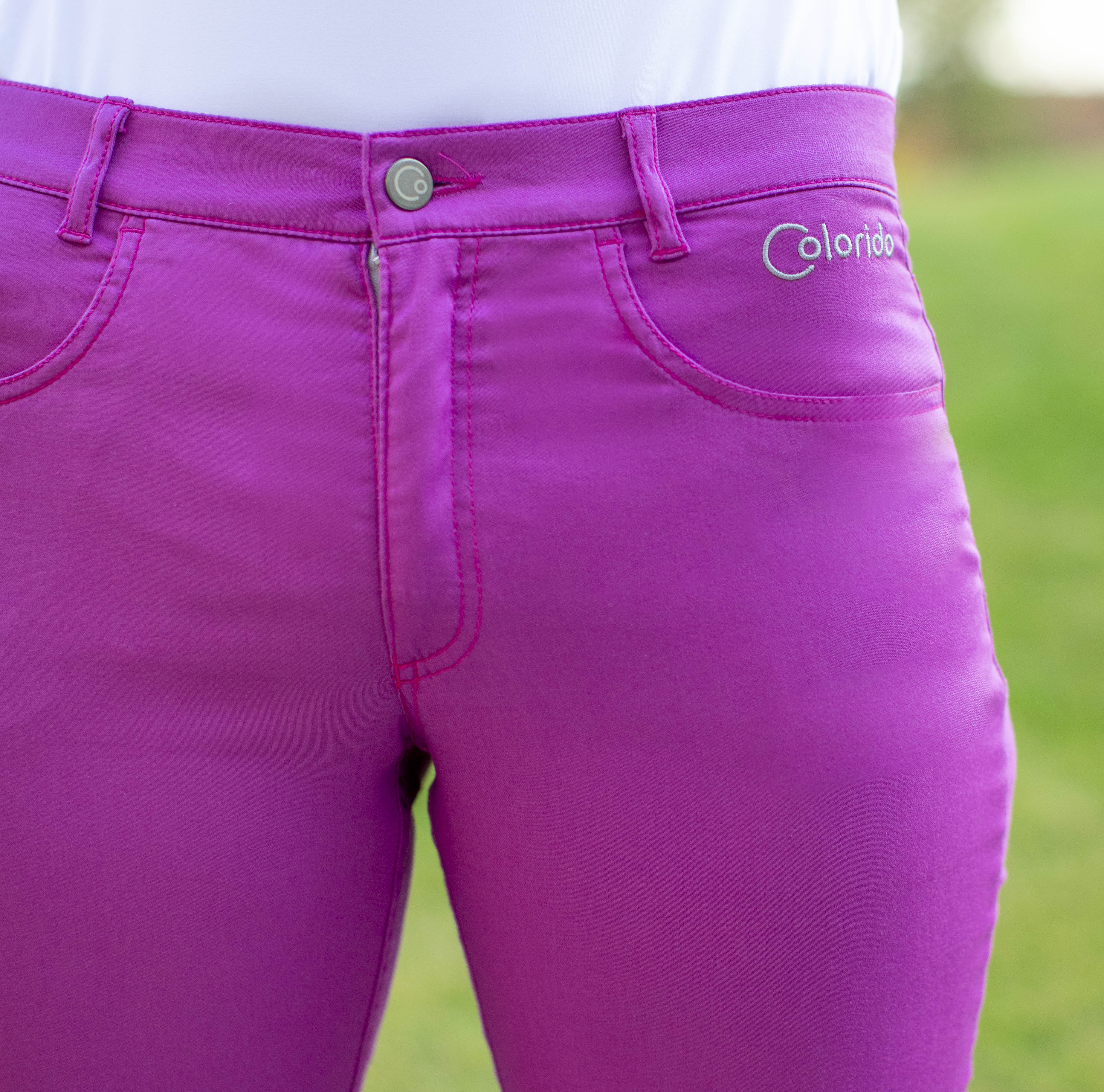 Dámské fialové golfové kalhoty Colorido Velikost: M, Délka nohavic: JEDNOTNÁ 80 cm, Barva: FIALOVÁ