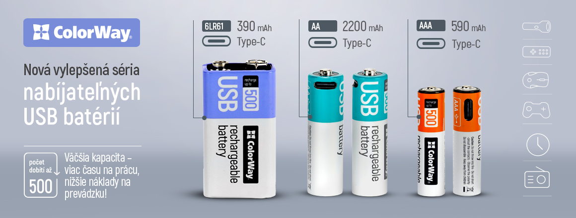 New recharable batteries ColorWay via Type-C connector