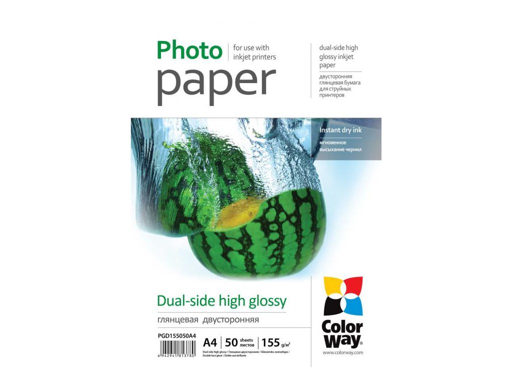 Photo paper ColorWay dual-side high glossy 155 g/m², A4, 50 sht (PGD155050A4)