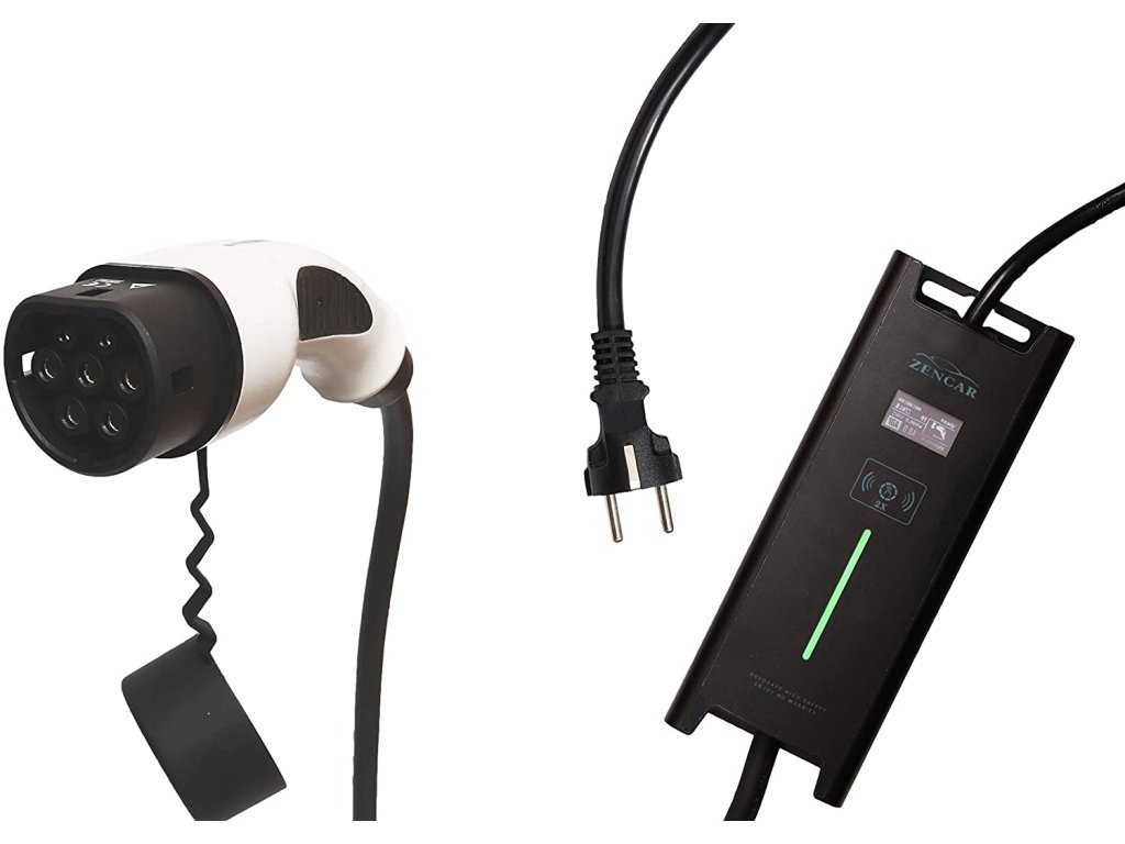 ZENCAR EVSE nabíjačka Typ 2, Schuko 230V, 3,6 kW pre elektrické autá, prepínateľný box 6A/8A/10A/12A /16A s displejom, dĺžka 10m
