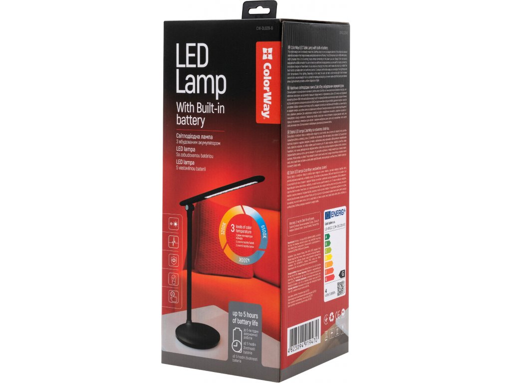 LED table lamp ColorWay with built-in battery black (CW-DL02B-B)