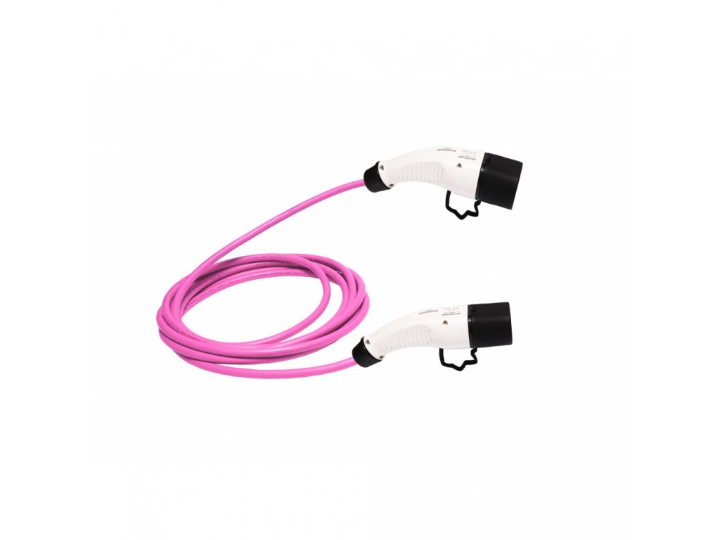 ZENCAR EVSE nabíjací kábel pre elektrické vozidlá TYP 1 - TYP 2 16A 3,6 kW magenta 8m, prepravná taška zadarmo, 16 A