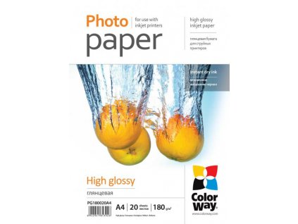 Photo paper ColorWay high glossy 180 g/m², A4, 20 sht (PG180020A4)
