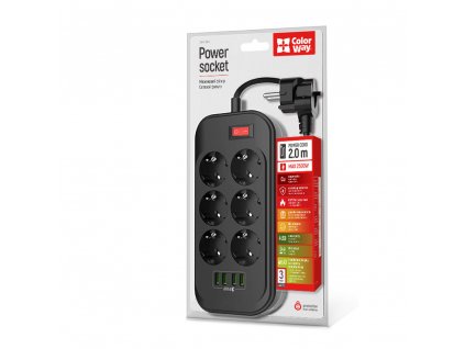 Power soсket СolorWay 6 euro sockets/4 USB black CW-CHE64B