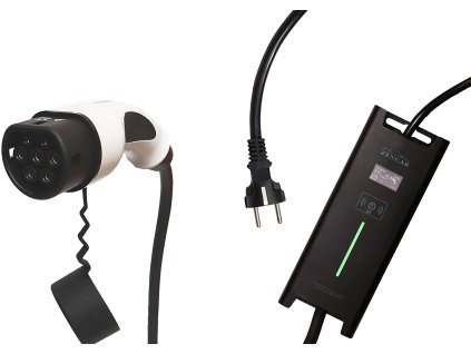 ZENCAR EVSE nabíjačka Typ 2, Schuko 230V, 3,6 kW pre elektrické autá, prepínateľný box 6A/8A/10A/12A /16A s displejom, dĺžka 10m