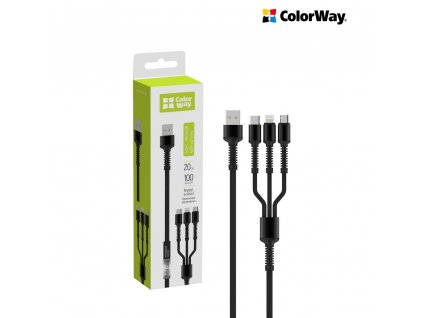 Cable Colorway 3in1 (Lightning+MicroUSB+Type-C) 4.0A (20W) 1.2m grey