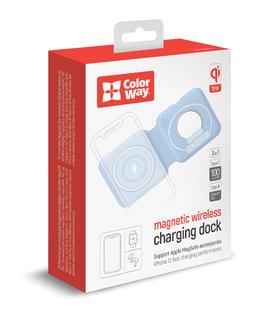 ColorWay Qi rýchlo nabíjačka MagSafe Duo 15W pre Iphone, modrá (CW-CHW32Q-BL)