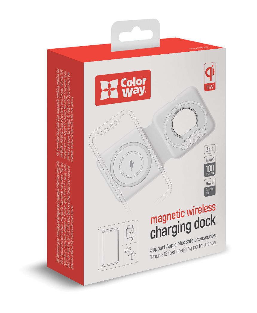 ColorWay Qi rýchlo nabíjačka MagSafe Duo 15W pre Iphone Biela (CW-CHW32Q-WT)