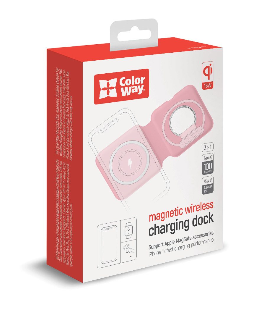 ColorWay Qi rýchlo nabíjačka MagSafe Duo 15W pre Iphone, ružová (CW-CHW32Q-PK)