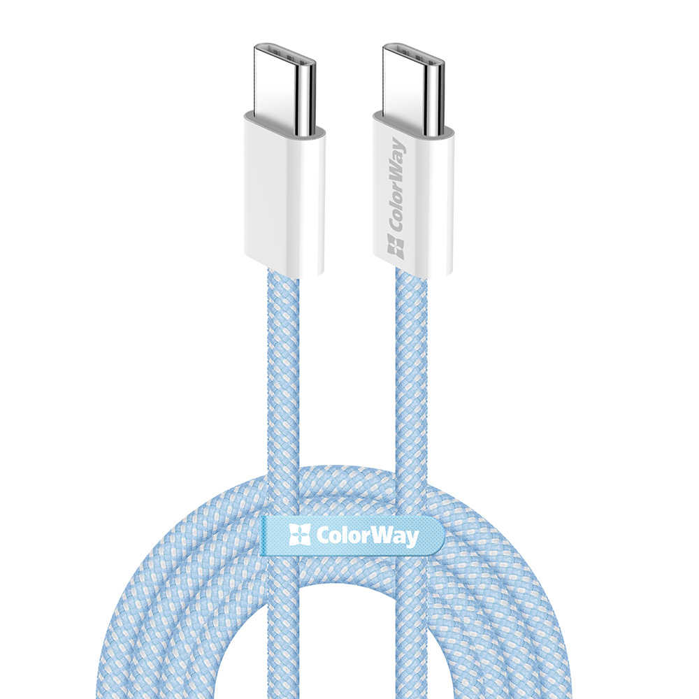 ColorWay Type-C - Type-C (braided cotton) PD Fast Charging 60W, 3.0А, 1m, modrý (CW-CBPDCC061-BL)