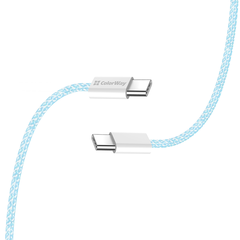 ColorWay Type-C - Type-C (braided cotton) PD Fast Charging 60W, 3.0А, 1m, modrý (CW-CBPDCC061-BL)