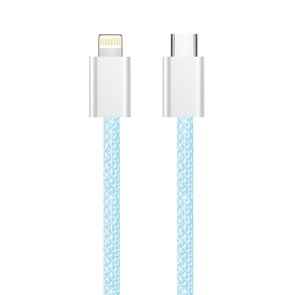 ColorWay Type-C - Apple Lightning (braided cotton) PD 27W, 1m, modrý (CW-CBPDCL061-BL)