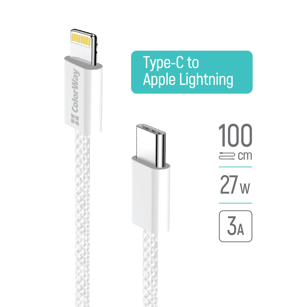 Kábel ColorWay Type-C - Apple Lightning (braided cotton) PD 27W, 1m, šedý (CW-CBPDCL061-GR)