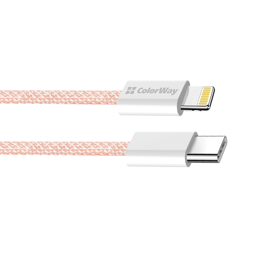 ColorWay Type-C - Apple Lightning (braided cotton) PD 27W, 1m, ružový (CW-CBPDCL061-P)