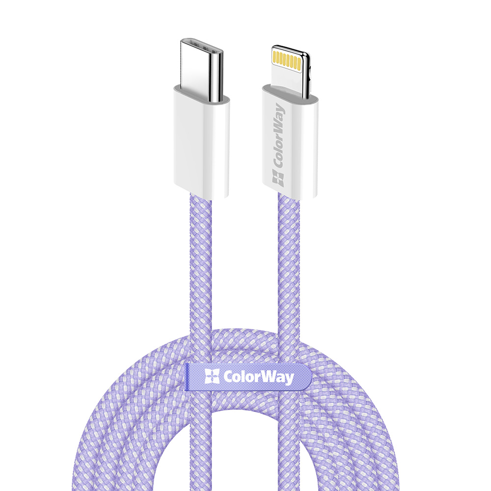 ColorWay Type-C - Apple Lightning (braided cotton) PD 27W, 1m, fialový (CW-CBPDCL061-PU)