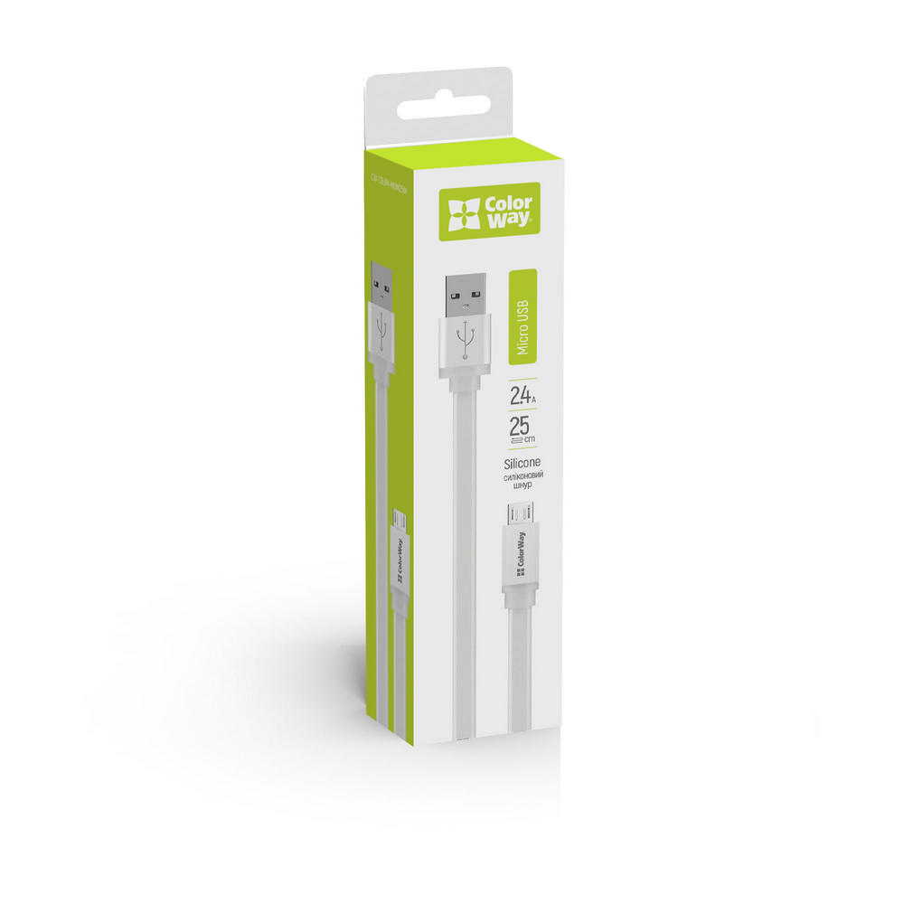 Kábel ColorWay USB Micro USB, 25cm, biely (CW-CBUM-MUM25W)