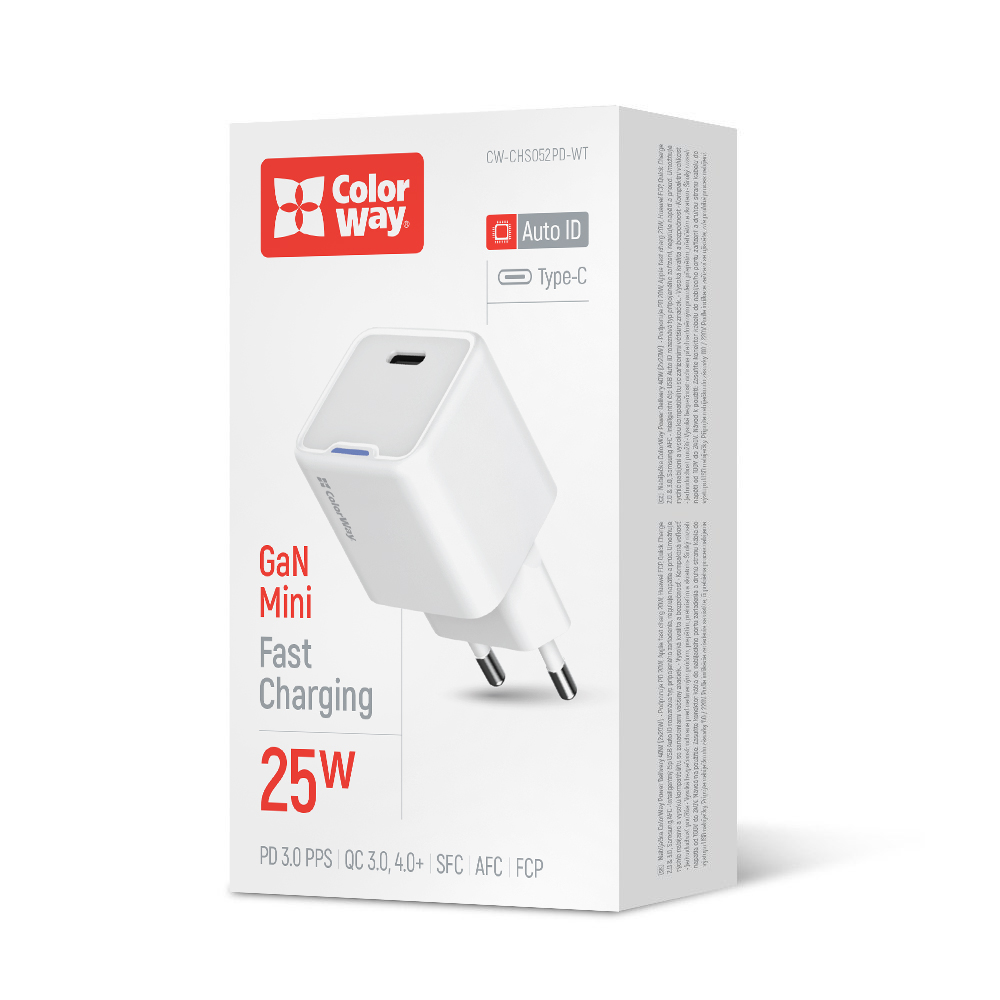 AC nabíjačka ColorWay GaN Mini 25W PD Port, PPS, USB-C, biela (CW-CHS052PD-WT)