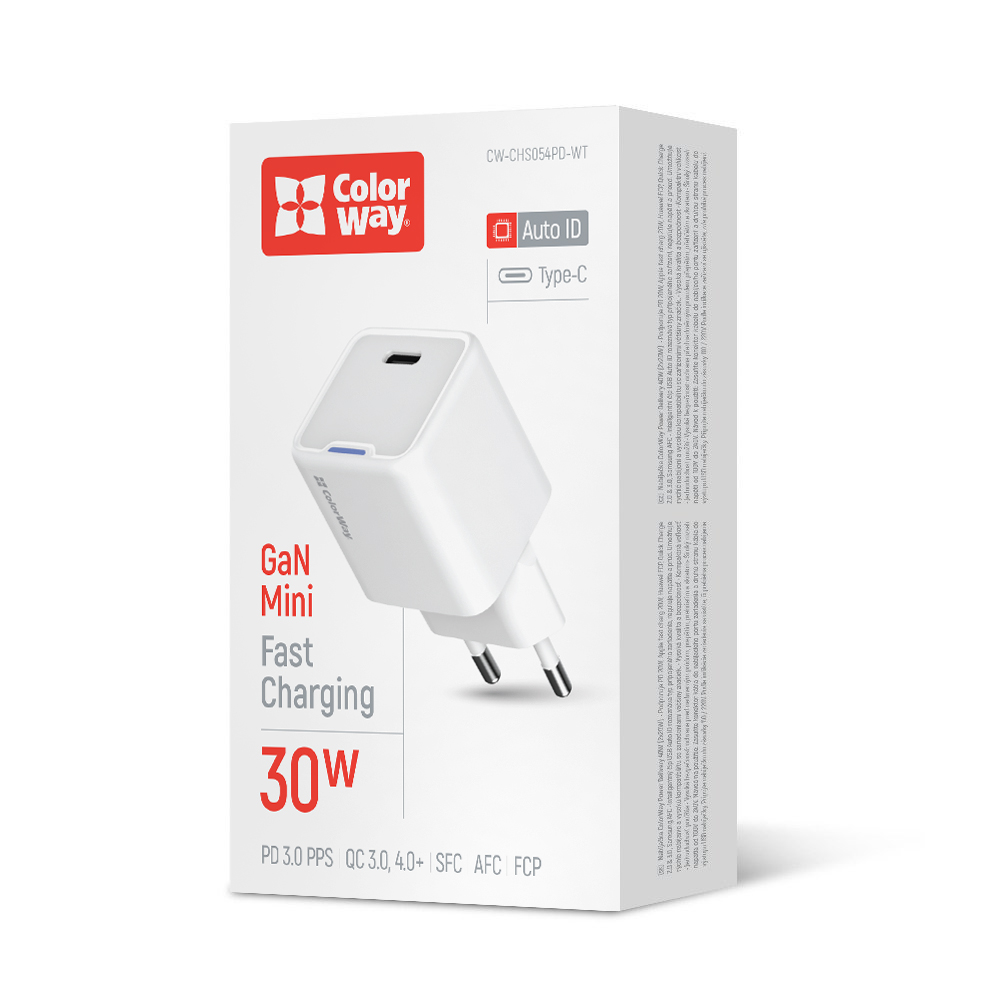 AC nabíjačka ColorWay GaN Mini 30W PD Port PPS USB-C biela (CW-CHS054PD-WT)