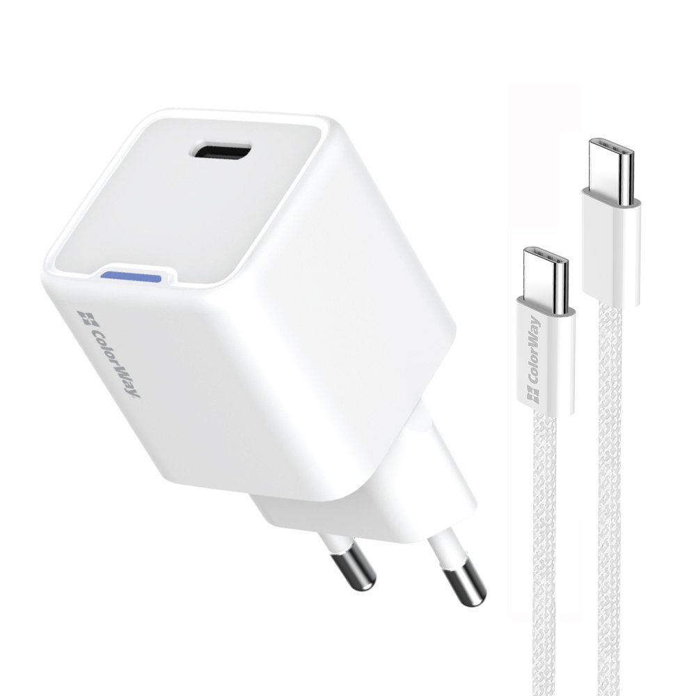 AC nabíjačka ColorWay GaN Mini 30W PD Port PPS USB-C biela + kábel Type-C (CW-CHS054PDC-WT)