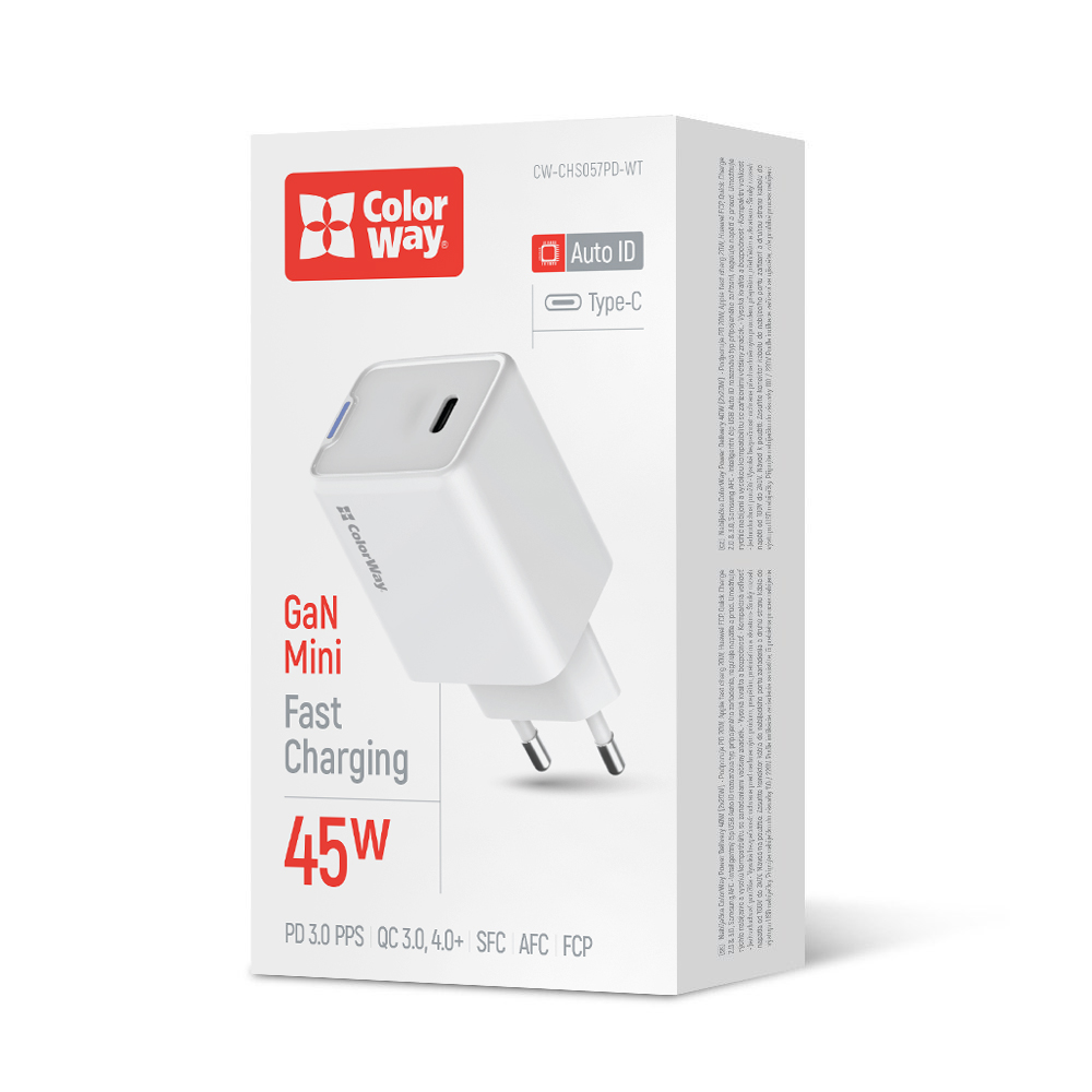 AC nabíjačka ColorWay GaN Mini 45W PD Port PPS USB-C biela (CW-CHS057PD-WT)