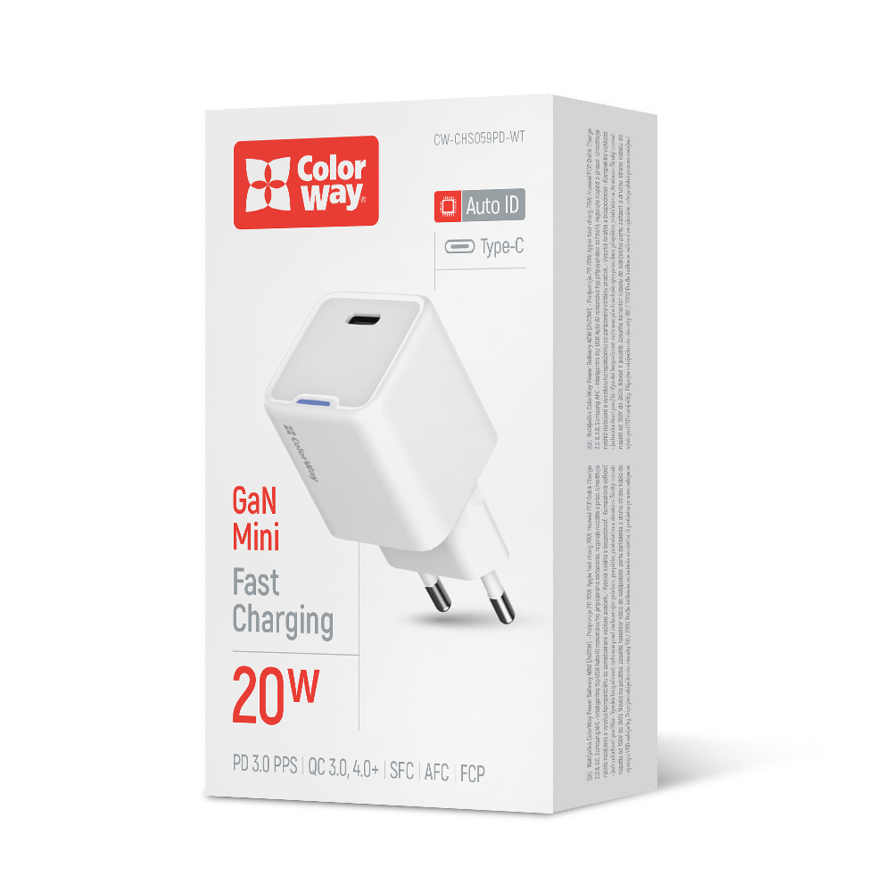 

USB Nabíjačka ColorWay GaN Mini 20W PD Port PPS USB-C, biela (CW-CHS059PD-WT)