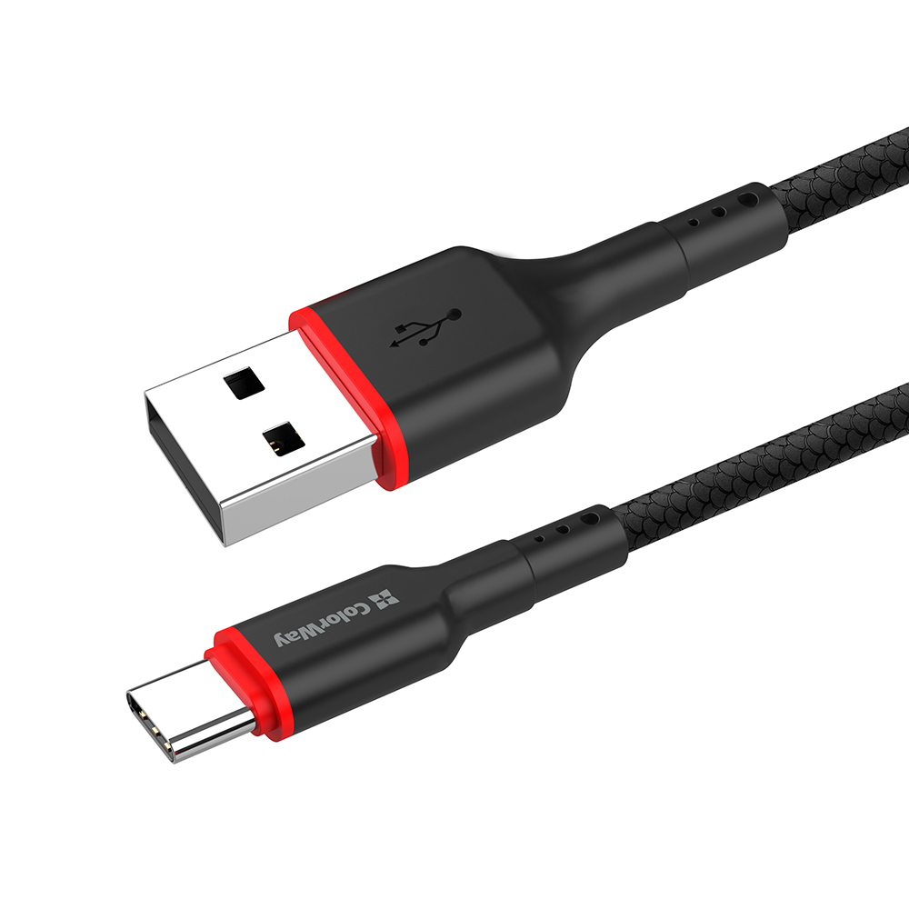 ColorWay USB - Type-C (nylon - red head) 2.4А 1m čierny (CW-CBUC064-BK)