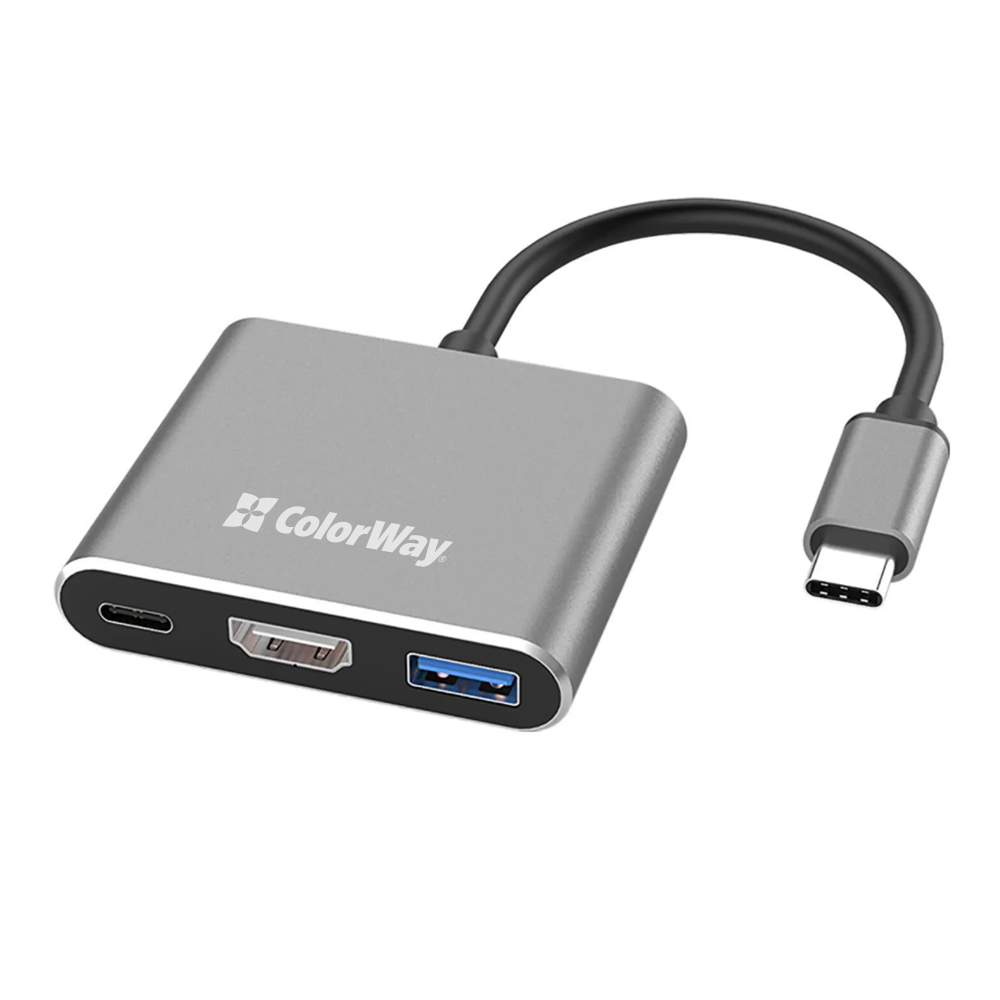 ColorWay USB Hub, 3-v-1 USB-C PD 100W / USB 3.0 / HDMI 4K (CW-HUB08)