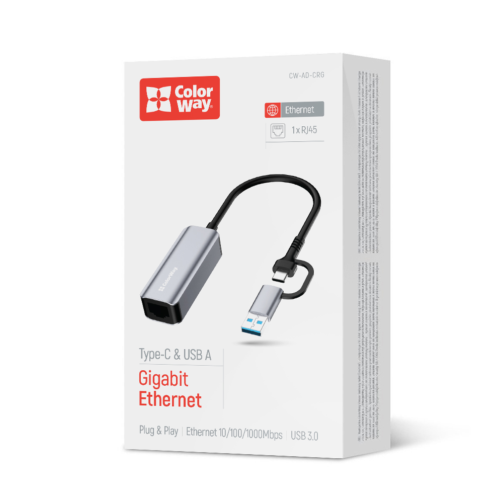 Adaptér ColorWay USB-A/USB-C 3.0 – RJ45 Gigabit Ethernet (CW-AD-CRG)