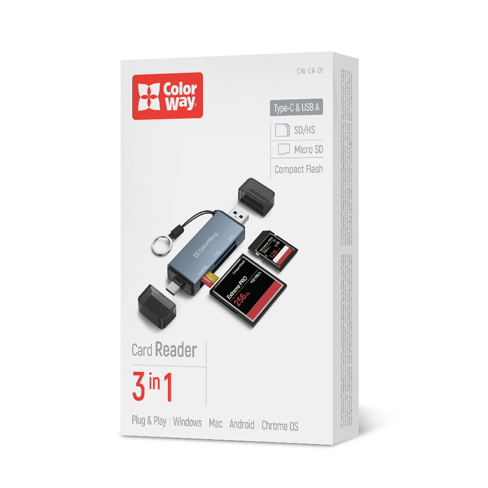 Čítačka kariet ColorWay USB 2.0/USB-C na CF/SD/MicroSD (CW-CR-01)