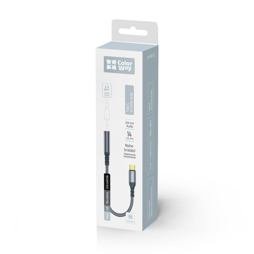 Adaptér ColorWay USB-C na 3,5 mm Audio, 14 cm sivý (CW-AD-CJ)