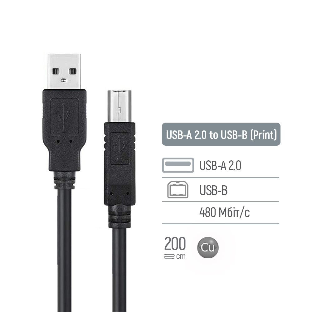 ColorWay USB 2.0 AM – BM k tlačiarni, 2m čierny (CW-CBUB072-BK)