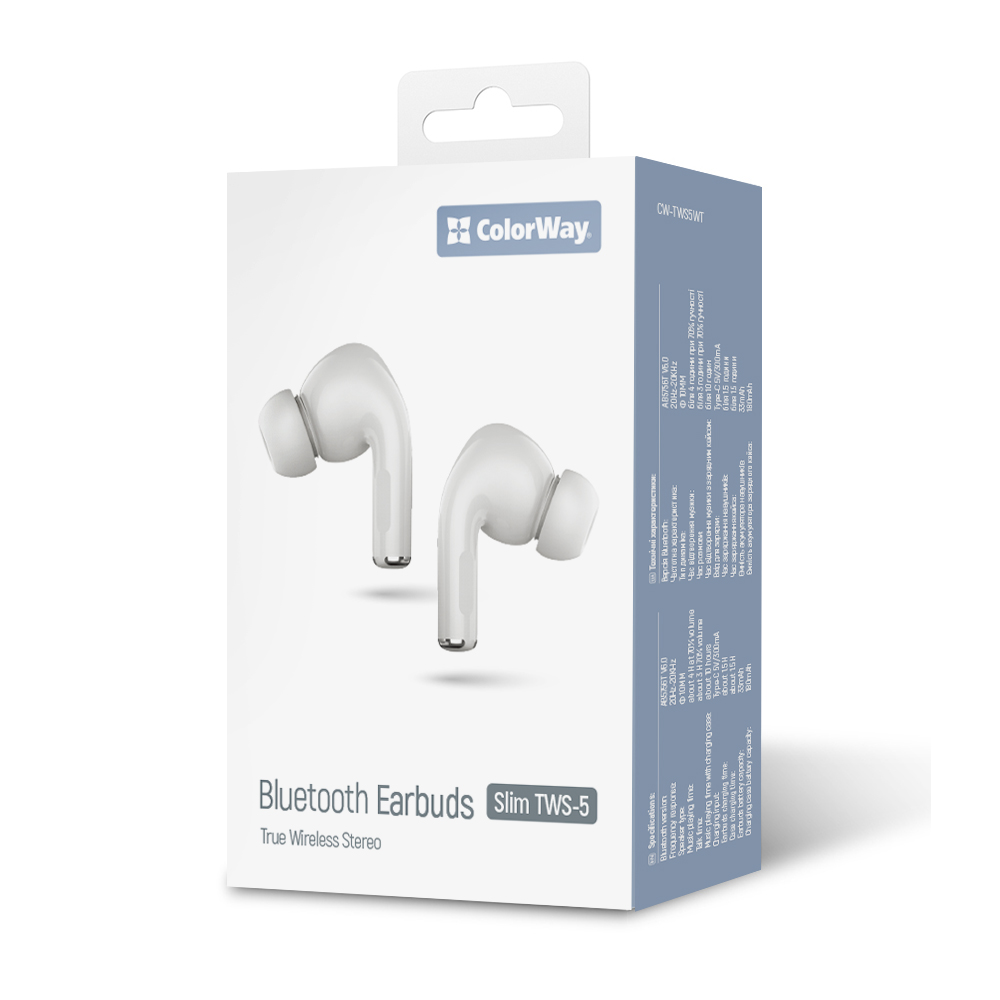 Bezdrôtové slúchadlá ColorWay Slim TWS-5 Earbuds biele (CW-TWS5WT)