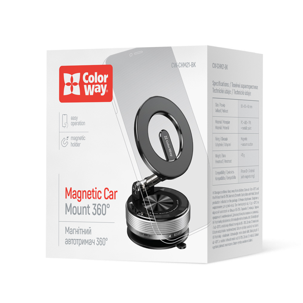 

ColorWay magnetický držiak do auta s MagSafe 360°, čierny (CW-CHM21-BK)