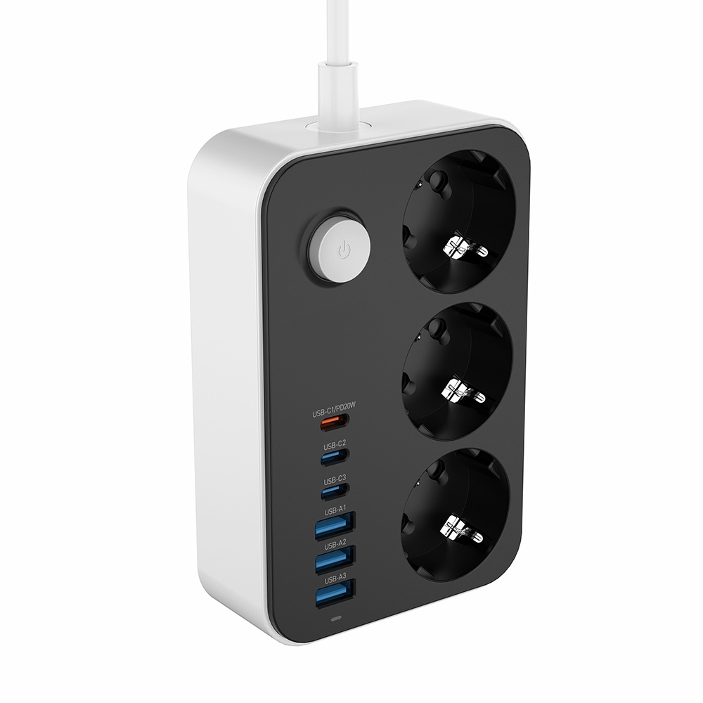 ColorWay s prepäťovou ochranou 3 zásuvky / 6 USB (3× USB-A + 3× USB-C PD 20W),2 m, čierny (CW-CHE36PDB)