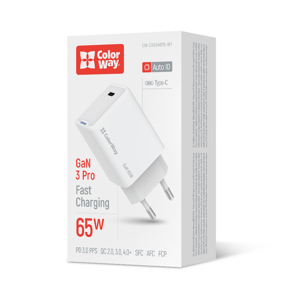 Nabíjačka ColorWay GaN Mini 65W PD PPS USB-C biela (CW-CHS049PD-WT)