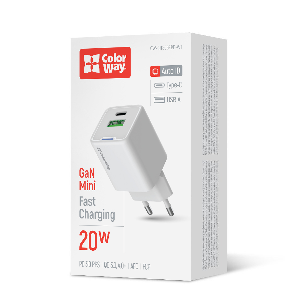 

Nabíjačka ColorWay GaN Mini 20W PD PPS USB (USB-C PD + USB-A QC4.0) biela (CW-CHS062PD-WT)