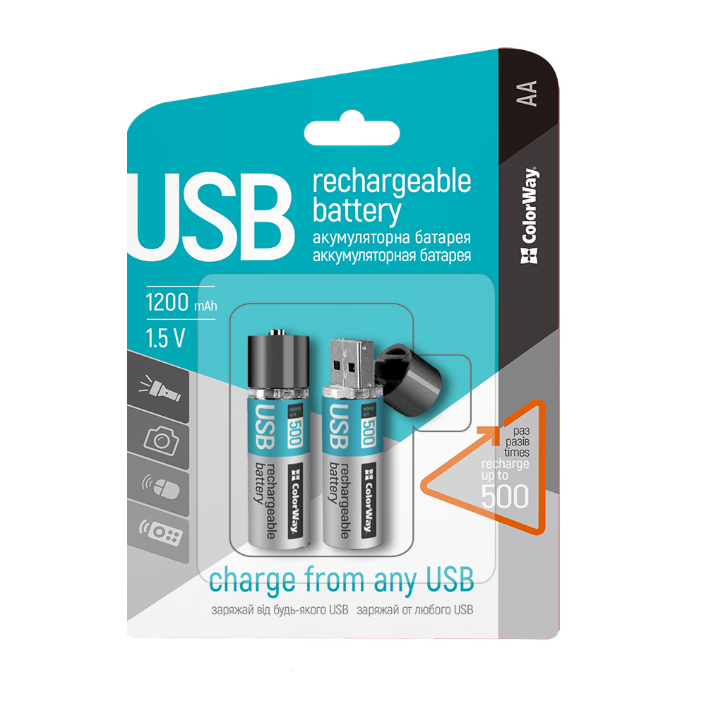 ColorWay Nabíjateľné batérie AA USB 1200mAh 1.5V - 2ks (CW-UBAA-02)