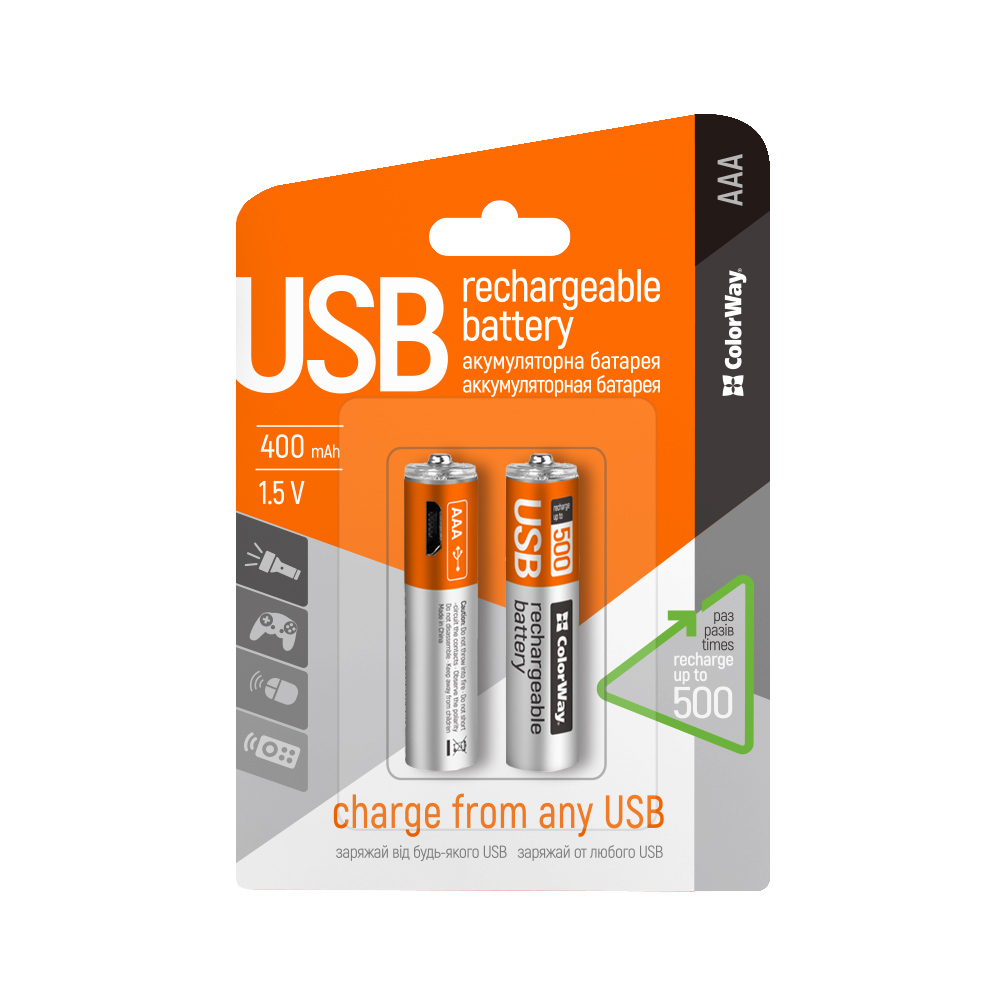 ColorWay Nabíjateľné batérie AAA micro USB 400mAh 1.5V - 2ks