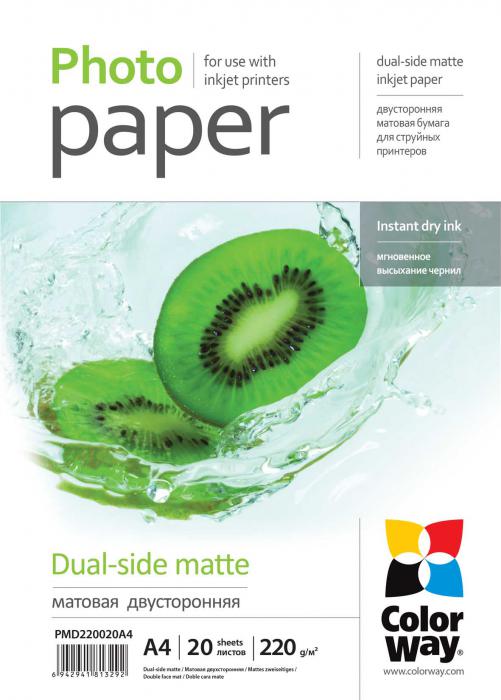 Fotopapier ColorWay Matný,obojstranný,220g/m²,20ks,A4 (PMD220020A4)