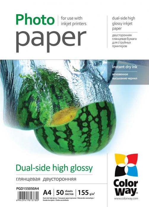 Fotopapier ColorWay Vysoko lesklý, obojstranný, 155g/m²,50ks,A4 (PGD155050A4)