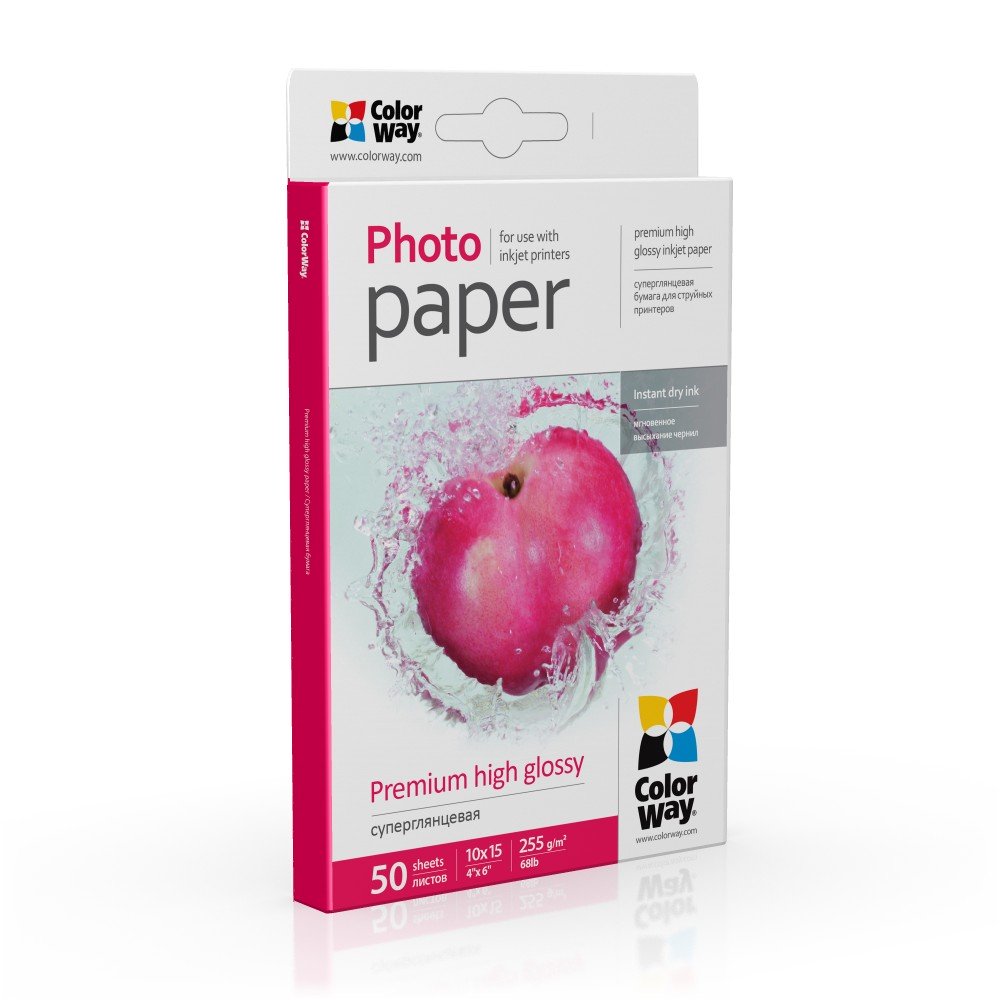 Fotopapier ColorWay Premium Super lesklý Mikroporézny 255g/m²,50ks,10x15 (PSG2550504R)
