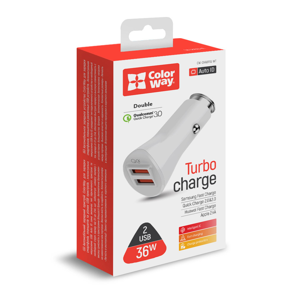 ColorWay Nabíjačka do Auta CW 2xUSB QuickCharge 3.0 (36W) - biela