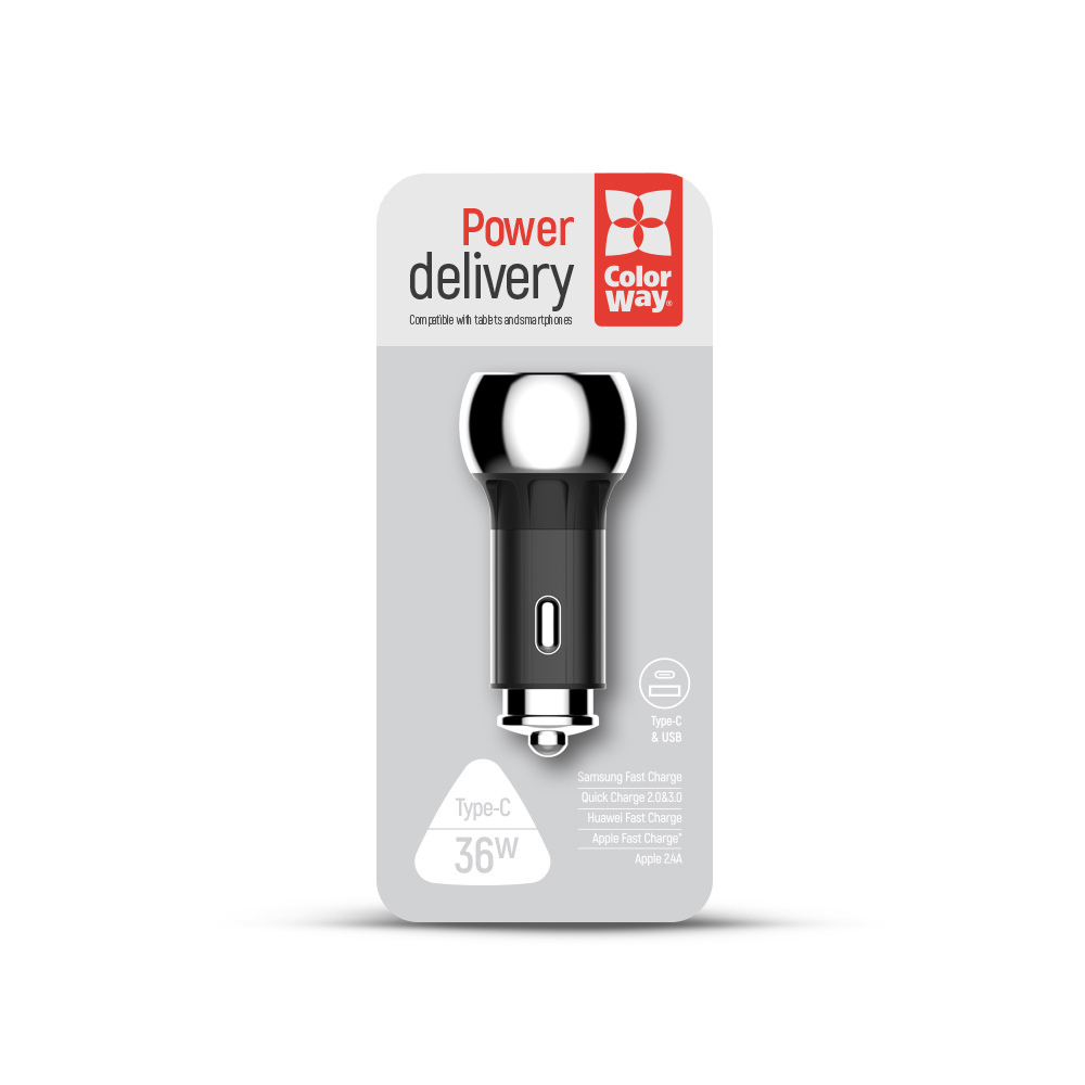 ColorWay Nabíjačka do Auta CW 2xUSB Power Delivery Port + QC3.0 (36W) Type-C