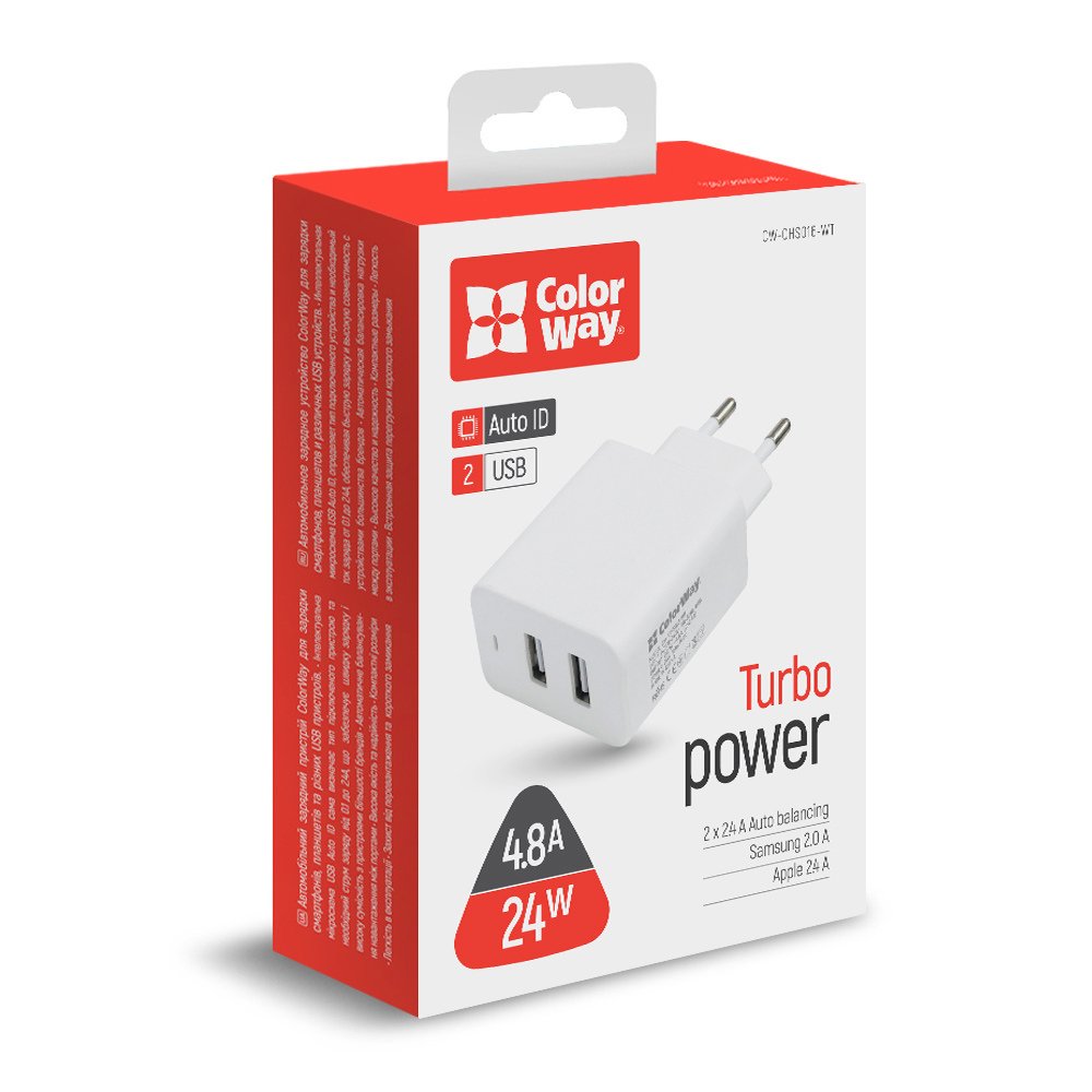 

ColorWay AC nabíjačka 2xUSB AUTO ID 4.8A (24W) biela (CW-CHS016-WT)