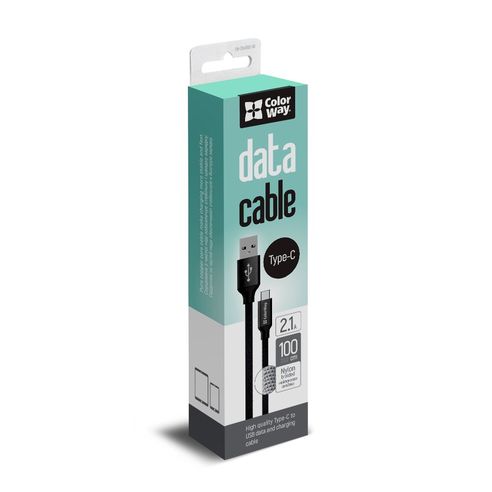 ColorWay Kábel USB Type-C 2.1A 1m, black (CW-CBUC003-BK)