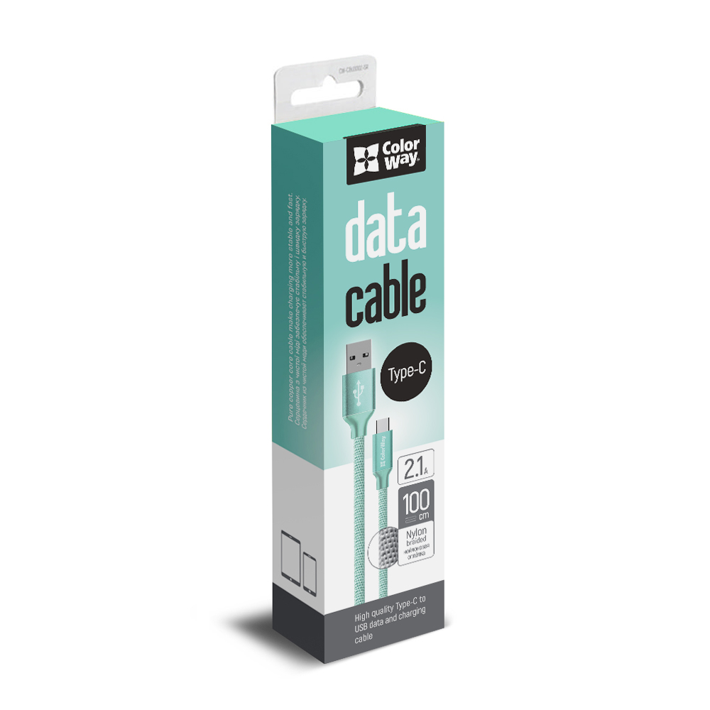 ColorWay Kábel USB Type-C 2.1A, 1m, mint (CW-CBUC003-MT)