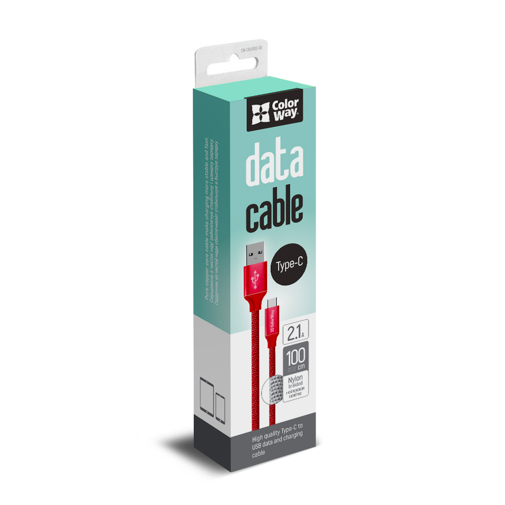ColorWay Kábel USB Type-C 2.1A 1m, red (CW-CBUC003-RD)