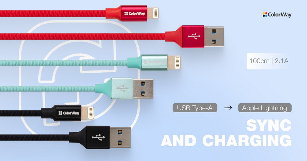 ColorWay Kábel USB Apple Lightning 2.1A 1m, mäta (CW-CBUL004-MT)