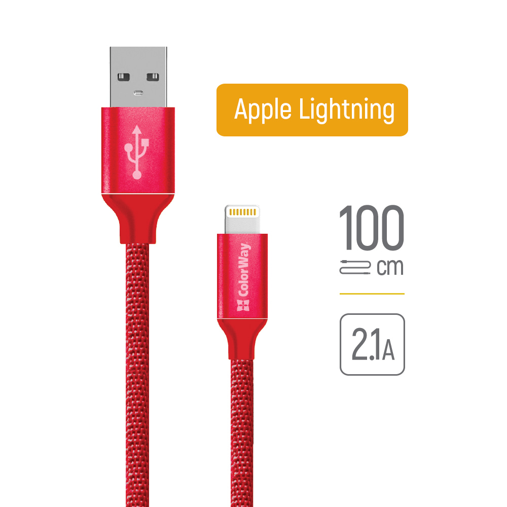 ColorWay Kábel USB Apple Lightning 2.1A 1m, červená (CW-CBUL004-RD)